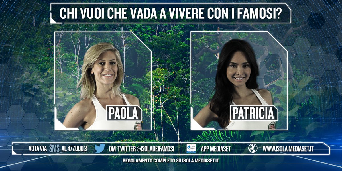IsolaDeiFamosi's tweet photo. APRIAMO UFFICIALMENTE IL TELEVOTO! Chi vuoi che vada a vivere con i famosi tra @PaoCaruso e @glopatcontreras? #Isola https://t.co/zq9sJVyrOt