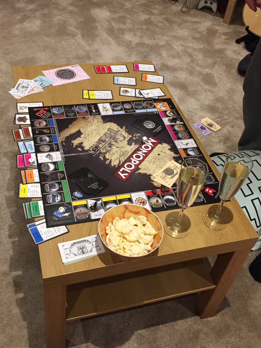 Katemci's tweet photo. If this isn't how you're spending your Monday night... You're doing it wrong! #GoTmonopoly #prosecco #mondayfunday https://t.co/lcPZXtozN2