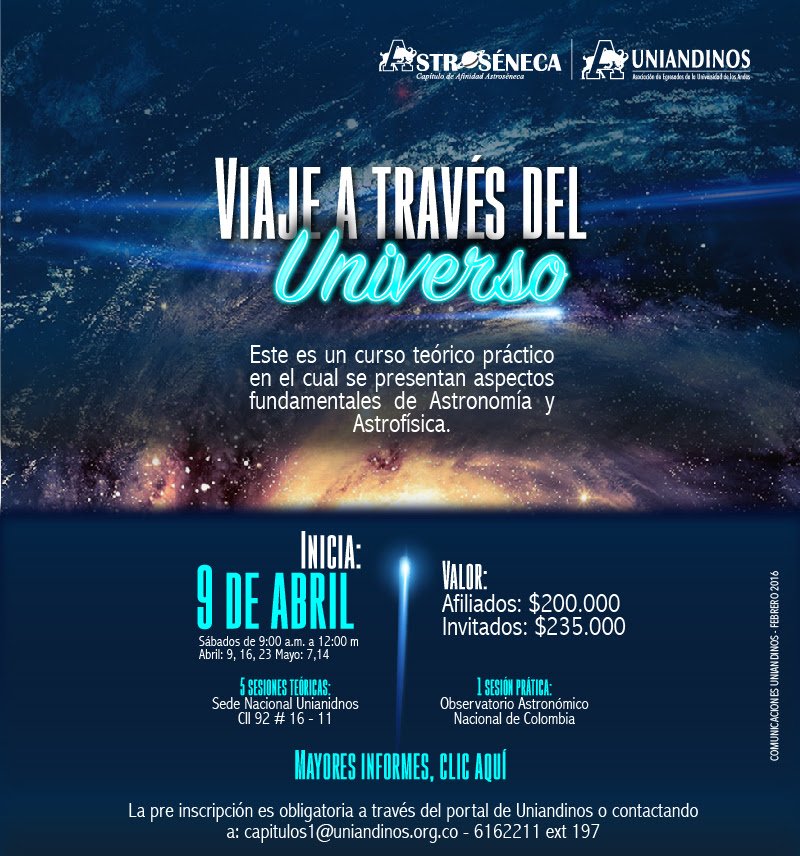 astrosvd's tweet photo. Viaje a través del Universo. Inscripciones Abiertas https://t.co/kxIeQBBazj @Uniandinos  @RedAstroCol https://t.co/0qXY721AtX