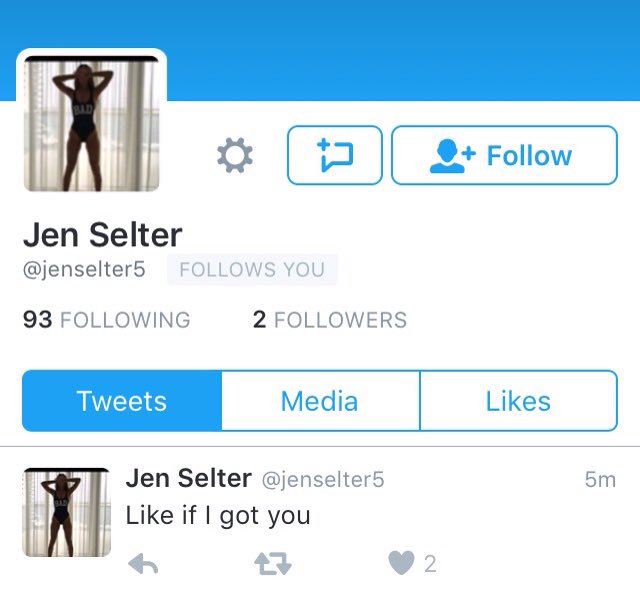 QroCop's tweet image. Well, at least the @JenSelter's evil twin follows me...