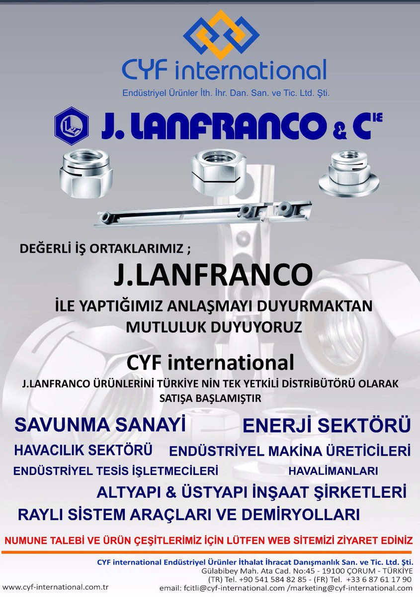 CYFint's tweet photo. #lanfranco #cyfinternational #distributor #türkiye #self #locking #nut #airport #rollingstock #infrastructure https://t.co/7dq2LQWaxv
