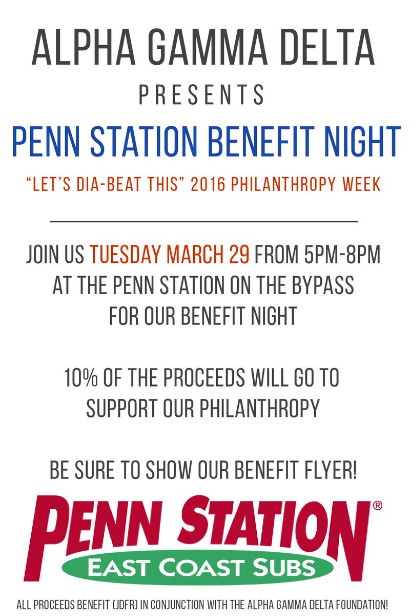 wkualphagam's tweet photo. Come out tomorrow night from 5-8 at Penn Station on the bypass for our benefit night, be sure to show them the flyer https://t.co/ubpBo2jooR