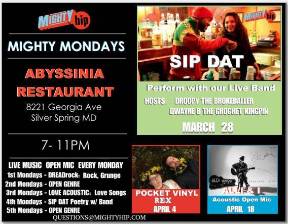 SpitDatDC's tweet photo. #sipdat live band open mic from @brokeballer @crochetkingpin and the mighty @MightyHIPdotcom https://t.co/TOtpGu8Vo7