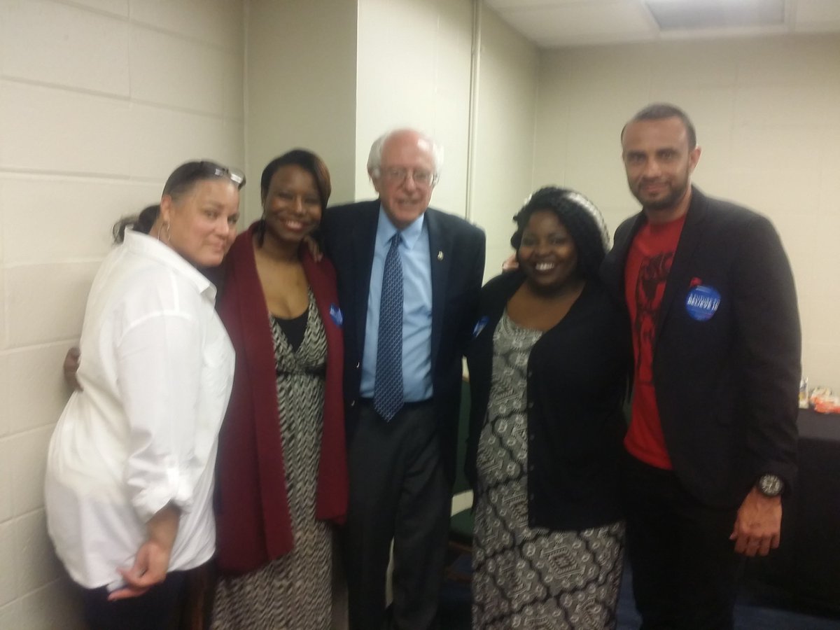 NikkiNiceOKC's tweet photo. Welp, we met @SenSanders and it happened to us too! 😋 #BernieMadeMeWhite #OKforBernie #FeeltheBern https://t.co/4HxSmvMxTa