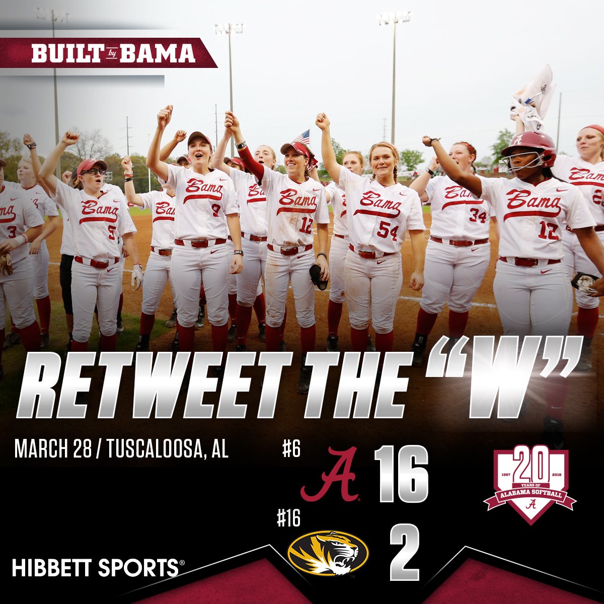 Roll Tide Roll! <a href="/AlabamaSB/">Alabama Softball</a> comes out swinging against #16 Missouri and scores 12 runs in the 2nd Inning.