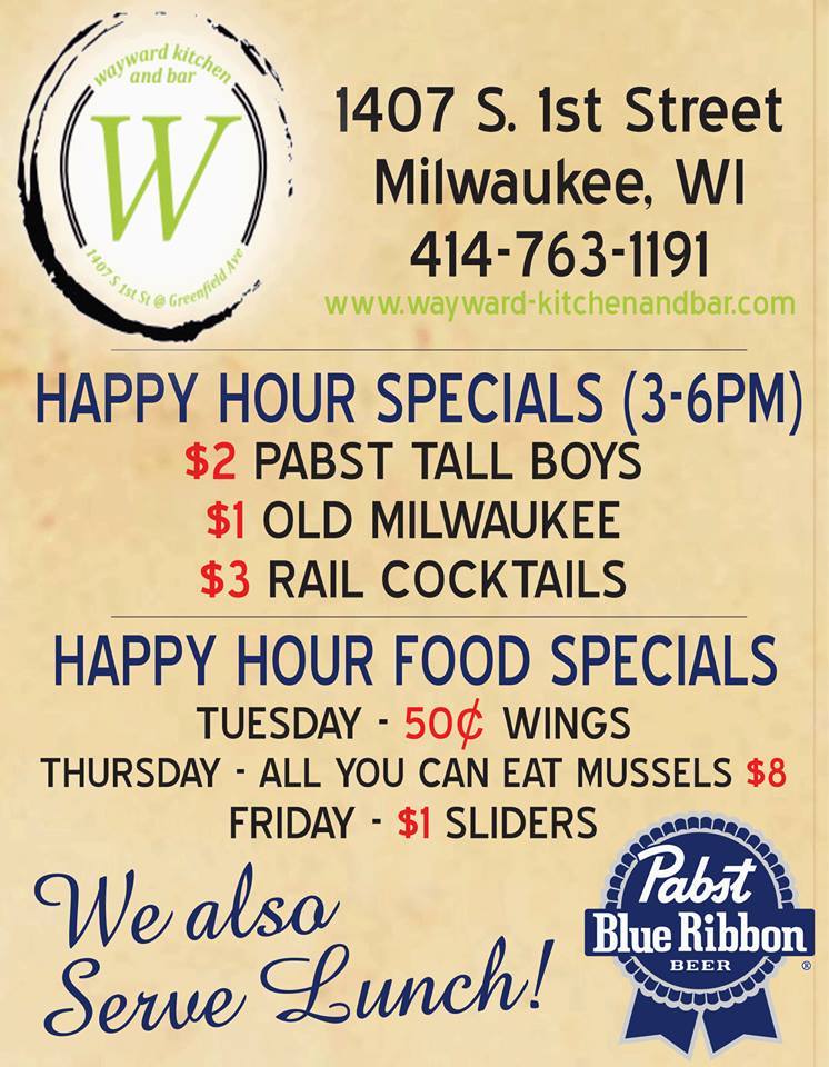 Waywardkitchen's tweet image. Tuesday we got your back!
#waywardwalkerspoint #Milwaukee #happyhour