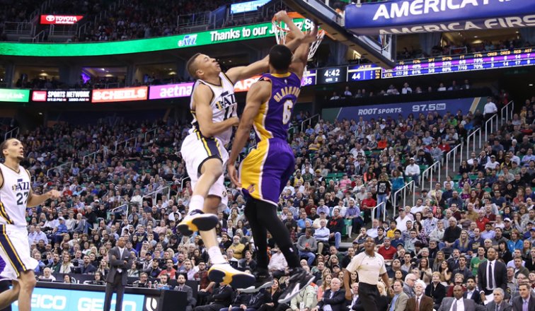 LakersNation's tweet image. Lakers are down 15 already, but that one time Clarkson posterized Exum.