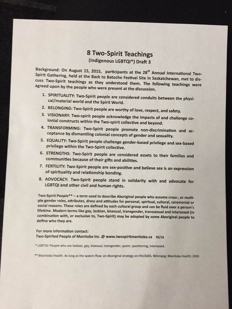 For folks who want to learn more about Two-Spirited people, community leader Albert McLeod handed me this. #mbelxn