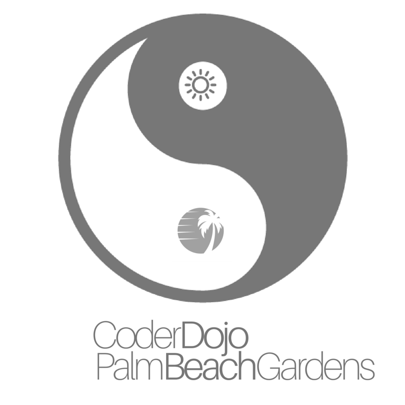 PBGDojo's tweet photo. Our simple take on the @CoderDojo #yinyang logo with a little touch of Florida including a palm tree &amp; the sun. https://t.co/TtDo97ae4i
