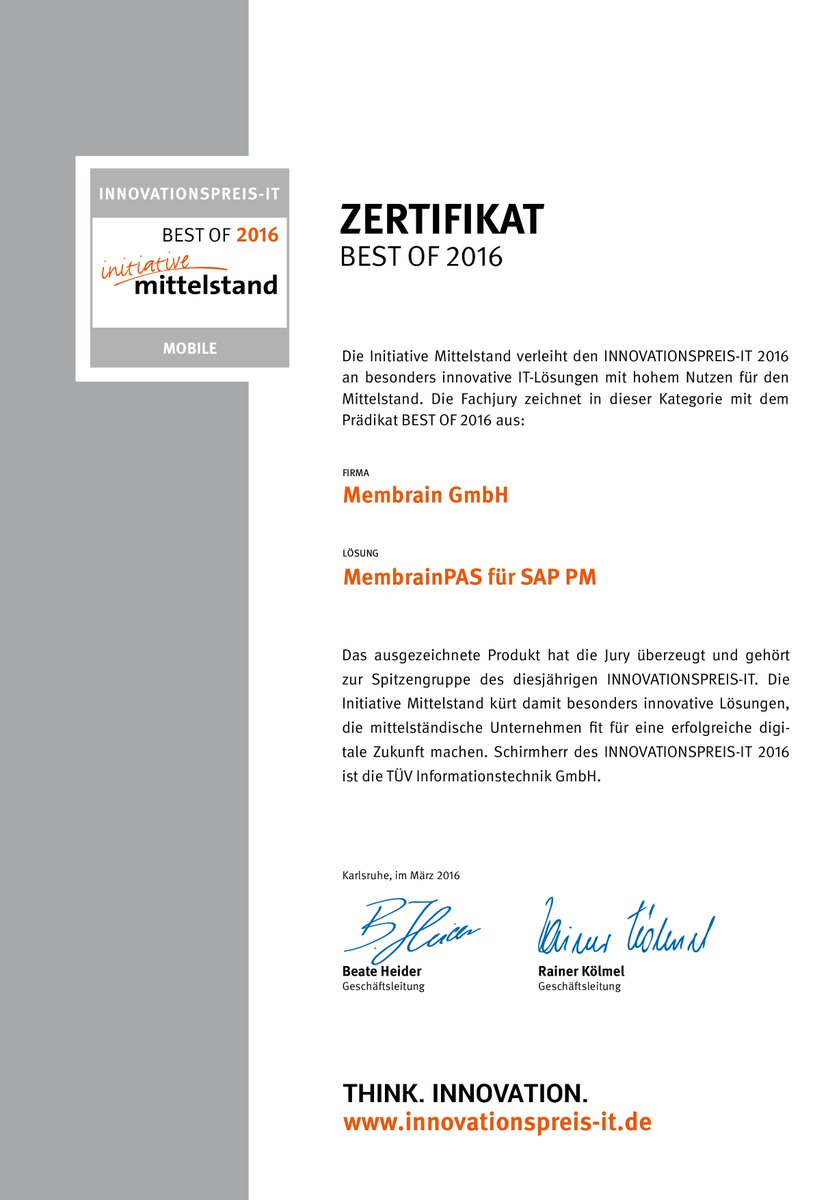 MembrainGmbH's tweet photo. MembrainPAS PM erneut ausgezeichnet #Instandhaltung #SAP #maintenance #SAPPM #SAPCS https://t.co/hD4zAnDBkW https://t.co/FDTG4WHviq