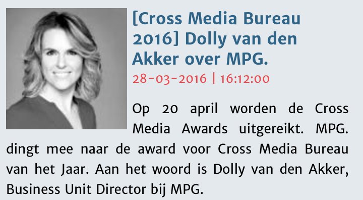 Nominatie MPG. crossmedia bureau vh jaar. #contentmarketing werkt! #crossmedia #omnichannel nederlandsmedianieuws.nl/interviews/Cro…