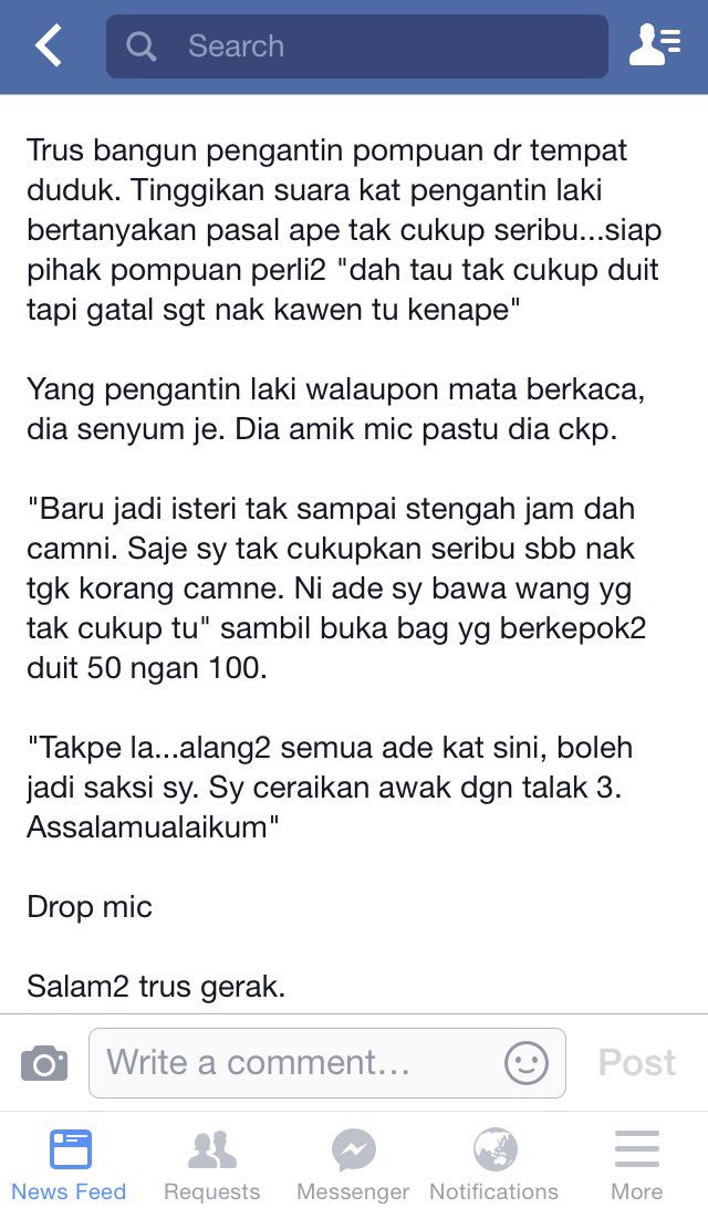 Hanani_Nia's tweet photo. Cerita baru kawin seminit, cerai talak tiga terus. 😱 https://t.co/4VujFAcINQ