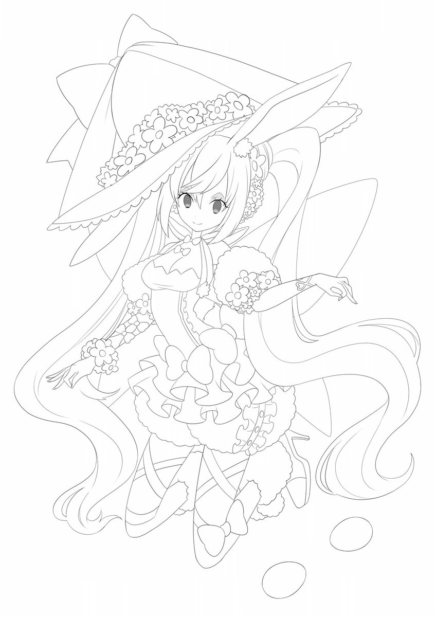 夢ノ内 イースターミクちゃん過程 ラフ 線画 T Co R3tavt2sfy