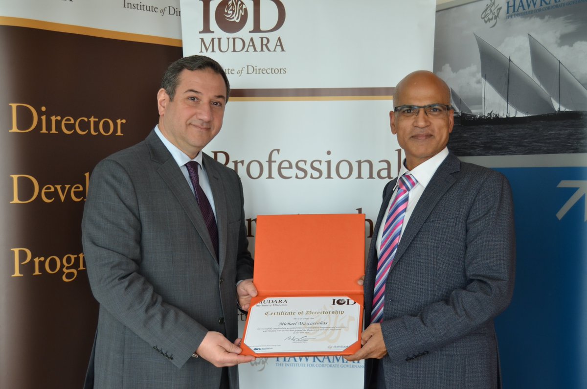 Michael Mascarenhas has successfully completed #Hawkamah's DDP &amp; is now a Certified Professional #Director. Congrats