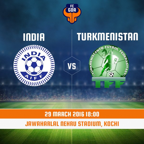 FCGoaOfficial's tweet photo. Join us in wishing @AiffMedia good luck as they take on Turkmenistan today! #ForcaIndia https://t.co/l10k02tmbx