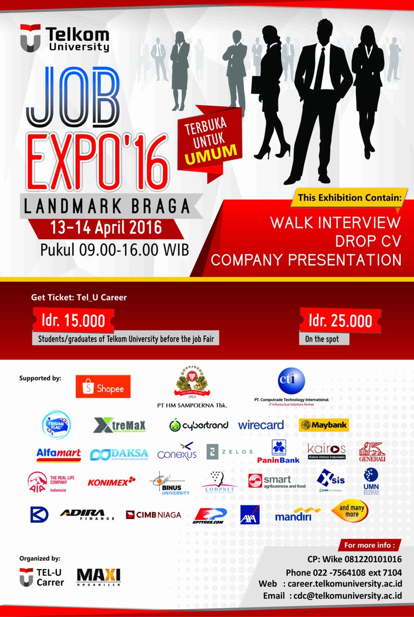 Hai..tiket JOB EXPO '16 sudah ready nih, yuk ke Tel-U Career, Gd. Sebatik Fak. Ilmu Terapan, Telkom University :)