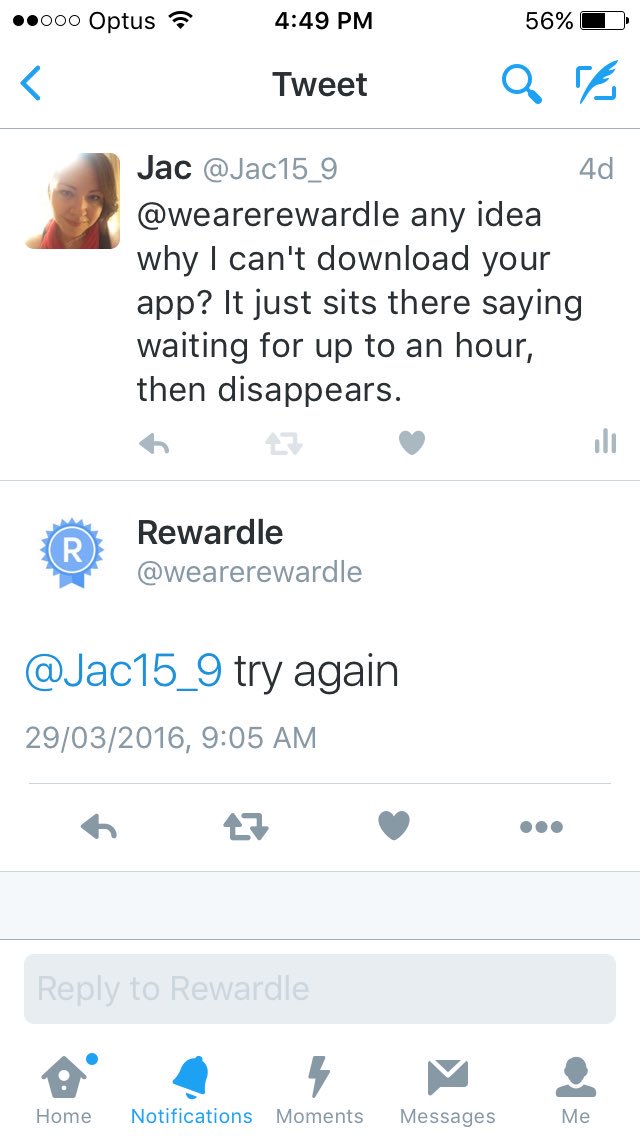 Jac15_9's tweet photo. Shame their customer service is lacking some warmth. #rewardle https://t.co/uVazvpJSIy