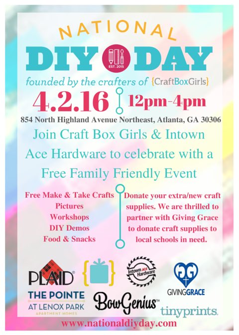 AllisonCawley's tweet photo. Hey Creatives!!! Join me in celebrating National DIY Day this Sat w/ @CraftBoxGirls #nationalDIYday #DIY #creative https://t.co/TM5Jr43HJl