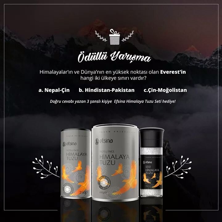 Resimdeki soruya yorumlarda doğru cevabı yazan 3 şanslı kişiye @EfsinaSalt  Himalaya Tuzu seti hediye!