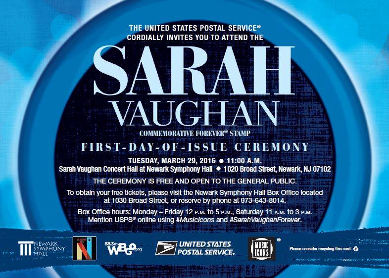 ESPERstamps's tweet photo. Are you on your way to Newark, NJ, to attend @USPS #SarahVaughan First-Day-of-Issue dedication? #MusicIcons https://t.co/yBOz3PrIa4