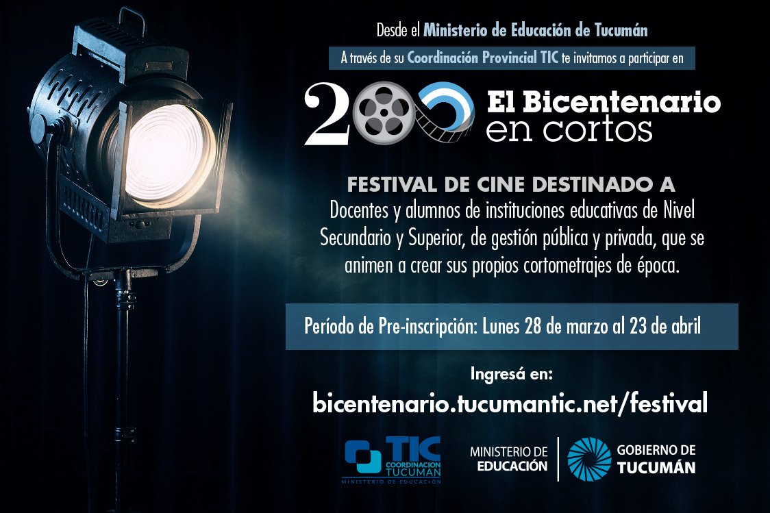 edudigtuc's tweet photo. Te invitamos a participar del Festival "El Bicentenario en Cortos". Conocé más ingresando en https://t.co/w910dFmVrn https://t.co/UaPz0kzrpc