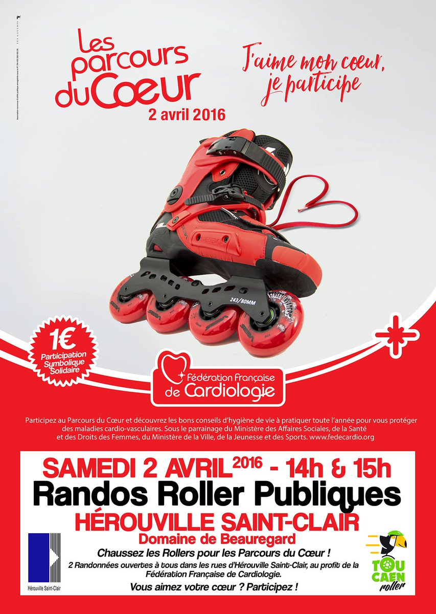 Samedi 2 Avril, RdV à @HSC_14200 pour les #ParcoursDuCoeur @fedecardio avec 2 Randos #Roller ! Merci @HscSport ;)
