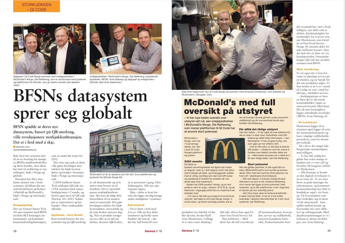 Norskutviklede #iot bransjeløsningen utviklet av <a href="/MyQiCode/">QiCode Inc</a> for #BFSN sprer seg globalt! <a href="/Horecanytt/">Horeca</a> <a href="/McDonaldsNorge/">McDonald's Norge</a>