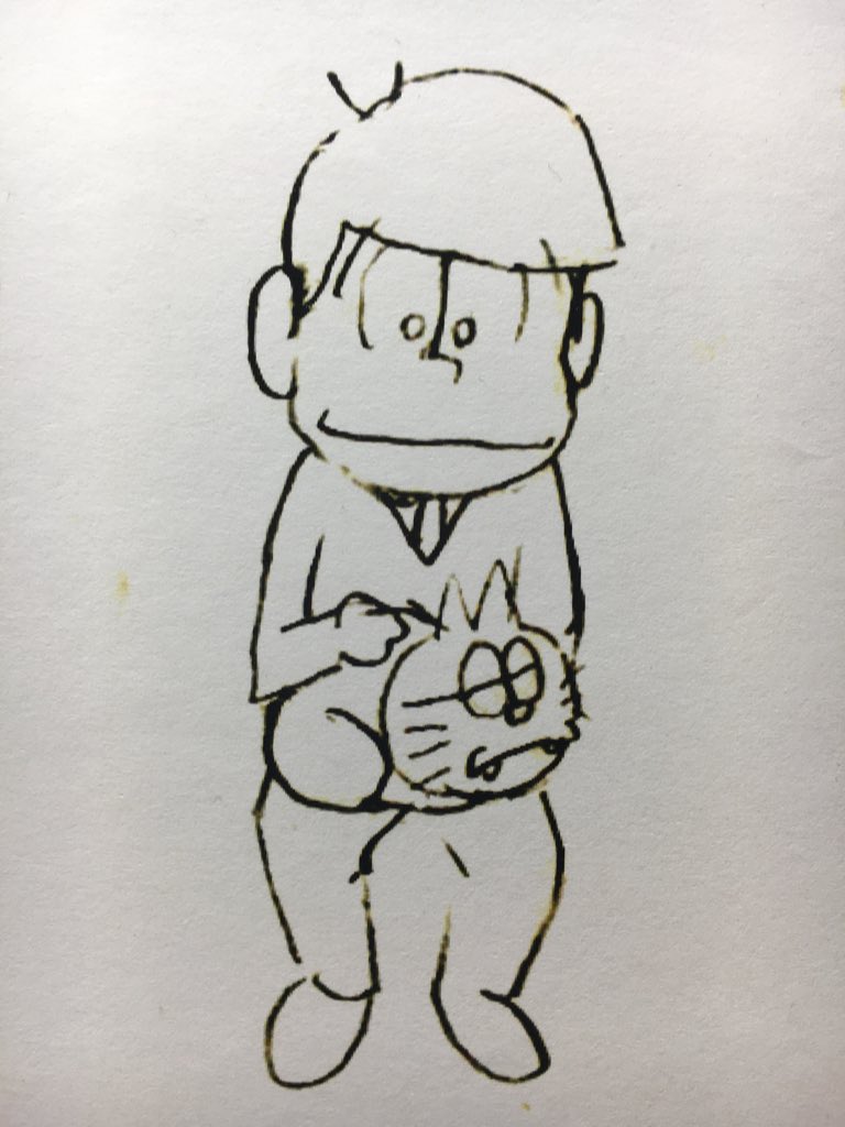 morino_ibuki's tweet photo. おそ松さんのおみせ に行ったら設定資料集が展示されてたんだけど、
その中にエスニャンの設定が…。
そしてイッチではなく兄さんが抱っこしている絵が…(*´﹃｀*) https://t.co/iRfSjy3bkB
