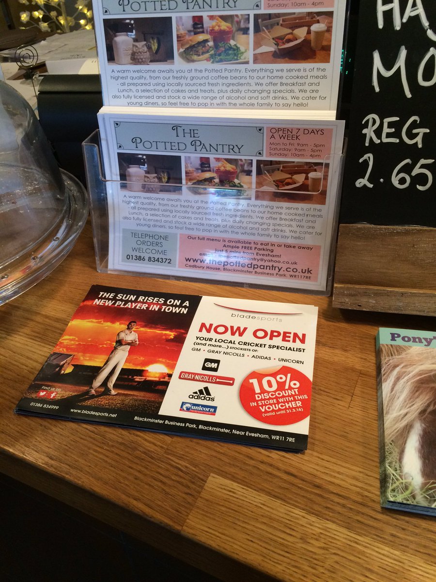 Leaflets on proud display on the counter <a href="/Thepottedpantry/">The Potted Pantry</a>. Both open today at Blackminster Business Park