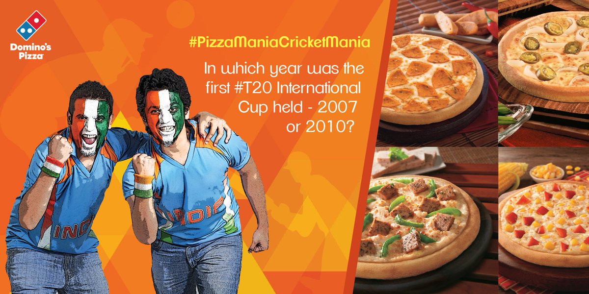 dominos_india's tweet photo. #PizzaManiaCricketMania #Contest Q1. In which year was the first #T20 International Cup held - 2007 or 2010? https://t.co/akAyXqcXq5