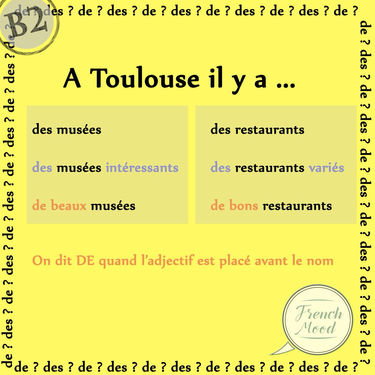 FRENCH_MOOD's tweet image. Enfin une astuce pour les B2 chez @FRENCH_MOOD! Ce lundi on reste avec la thématique des adjectifs.#classicmistake