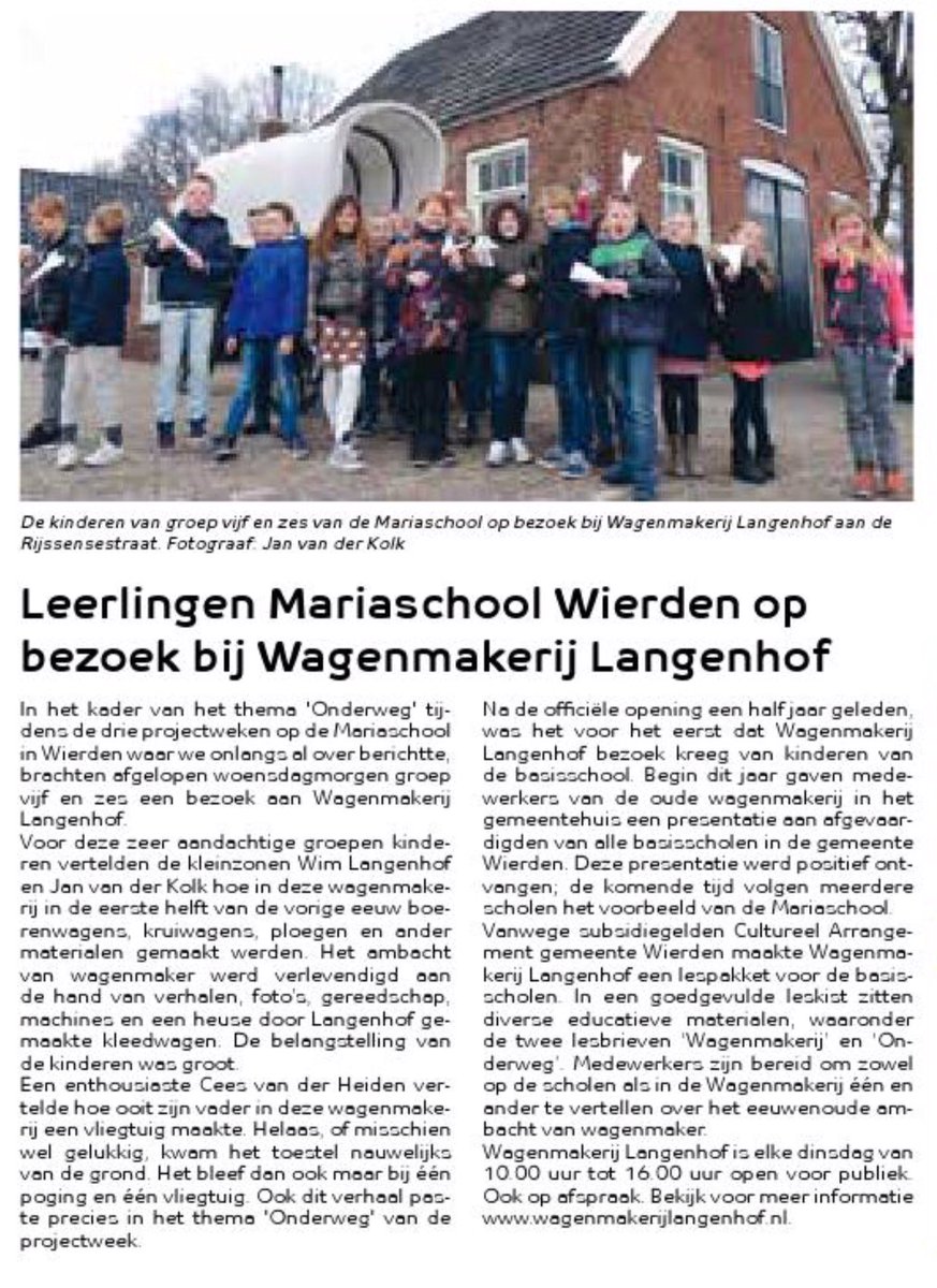jrlangenhof's tweet photo. Deze week in De #Wiezer artikel over bezoek @MariaschoolW aan onze Wagenmakerij.
#Wierden @SimonDirksMedia https://t.co/o7lLyEEnVa