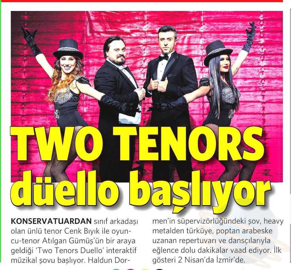 2 Nisan'da güzel İzmir'deyiz. #twotenors 20.30 Ahmed Adnan Sanat Merkezi'nde.