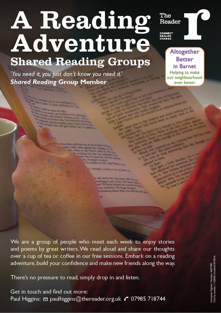 betterburntoak's tweet photo. The reading groups currently running in the borough of Barnet. #SharedReading@TheReaderLondon @BarnetLibraries https://t.co/axFu6tXRIY