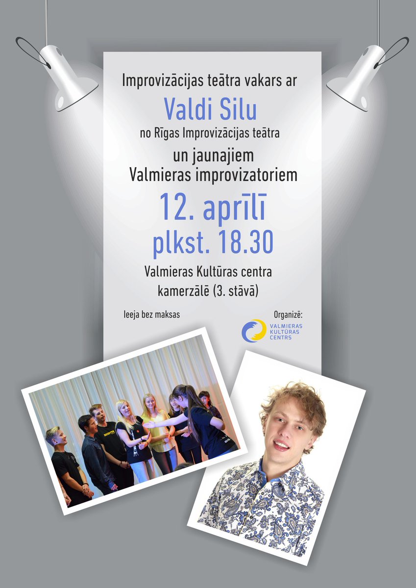 12.04. @valmiera_lv Kultūras centrā notiks Improvizācijas teātra vakars ar @ValdisSils vkc.lv/saturs/improvi…