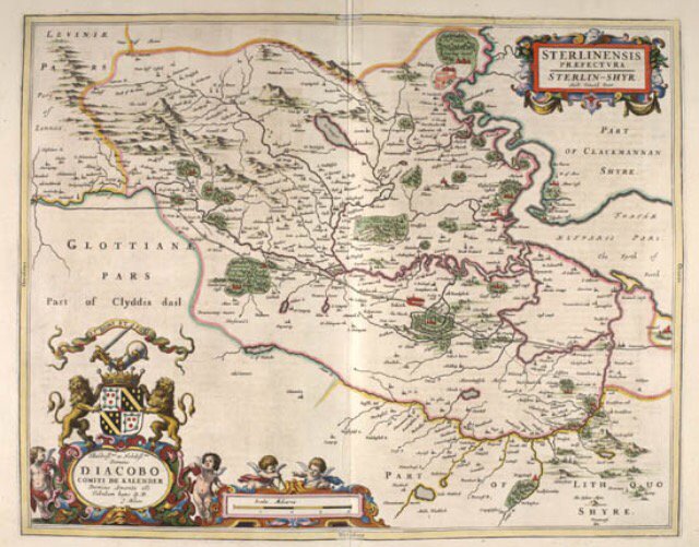 The map of the day is from the very first atlas of Scotland in 1654. Map covers the central region of  Scotland.