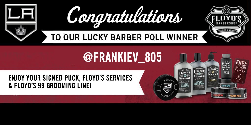 Floyds99's tweet photo. Congrats to our #LAKings #Barberpoll winner @FrankieV_805! Enjoy your prize at one of our LA-Area #Floyds99 shops https://t.co/TBtfxeUQwT