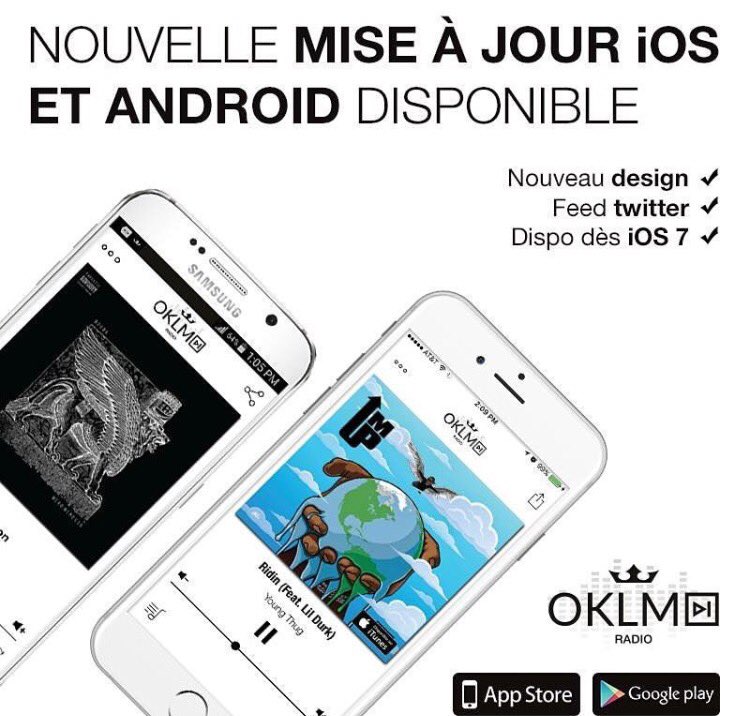 booba's tweet image. Mise à jour #oklmradio dispo pour ios et android !