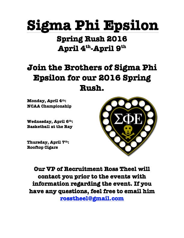 Here is our Spring Quarter Rush schedule, hope to see a lot of potential new members joining us.