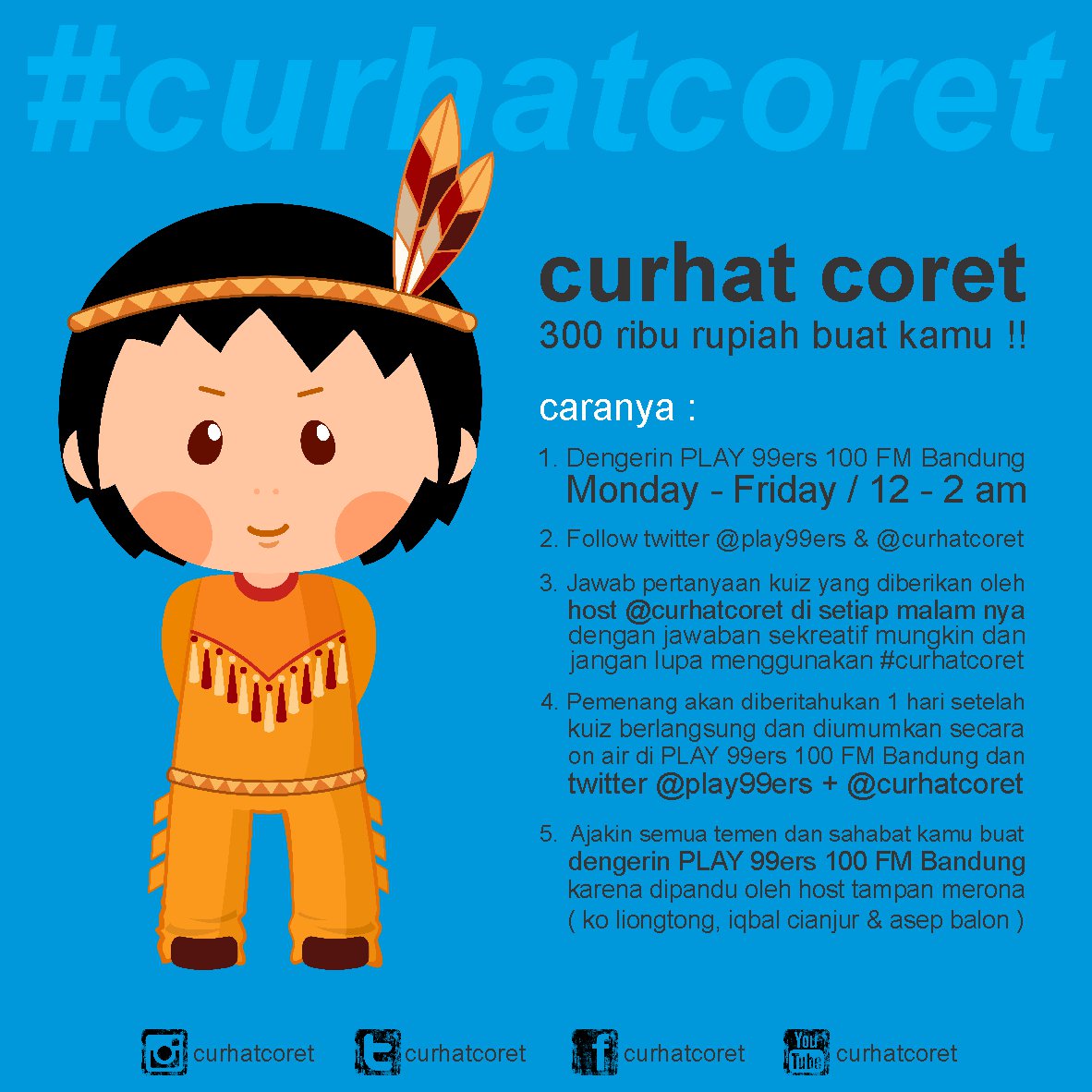 Play99ers's tweet photo. Yuk, ikutan kuis #CurhatCoret yg berhadiah 300ribu buat km yg beruntug, 99ers! Baca dulu cara2nya, ya! @curhatcoret https://t.co/Yr0adfTH8e