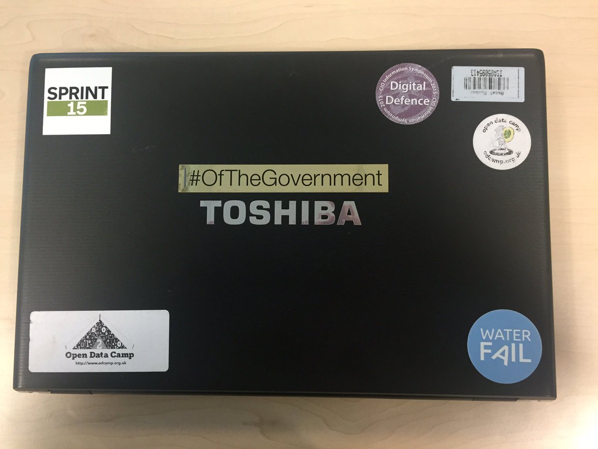 GlynRJones's tweet photo. #LeavingNotes No1
Handing this heavyweight in was a relief, but I'll miss having the only laptop with stickers. https://t.co/x9bi3y37DQ