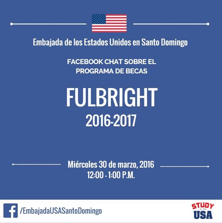 AndresValdezRD's tweet photo. ¿Te gustaría estudiar en EEUU y no sabes cómo?
¡No te pierdas el chat sobre el programa de becas #Fulbright2016!. https://t.co/23XpOGyvq1