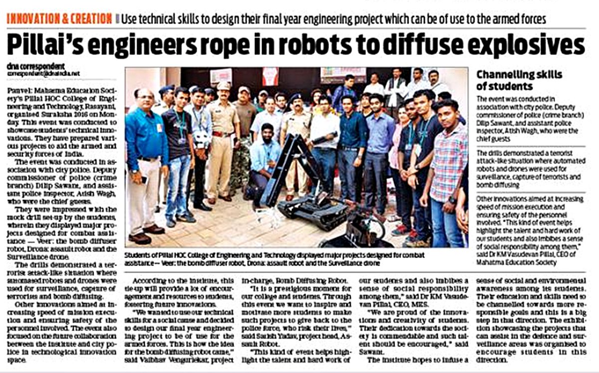 pillaieuforia's tweet photo. Pillai Hoc's Defence assualt robot featured in DNA Navimubai ! https://t.co/0I5xBzSz3Y