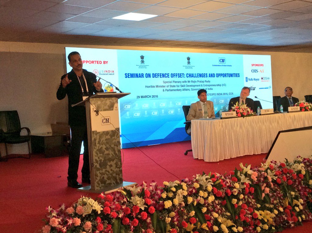 RajivPratapRudy's tweet photo. Attending seminar on Defence Offset- Challenges and Opportunities, Defence Expo at GOA today. https://t.co/FnUKUk0Xiz