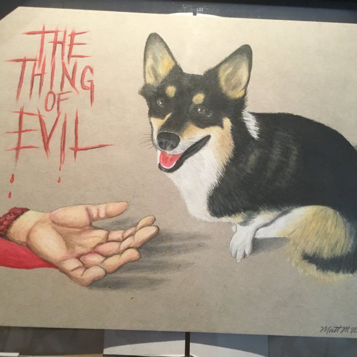 StephenKing's tweet photo. Molly poses for her portrait after biting off the hand that feeds her. Painting by Matt McAllister. https://t.co/9yuBYwVGzR