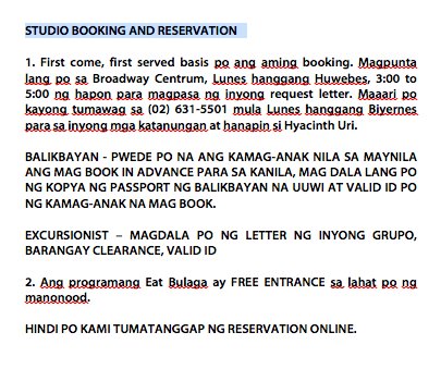 EatBulaga's tweet photo. STUDIO BOOKING AND RESERVATION https://t.co/Djp8TAlGIV