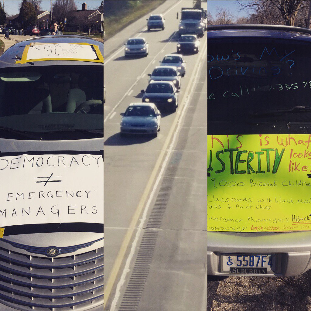 MHoltzmaniano's tweet photo. Pissed off couple hundred drivers on I-94 w/ few sympathetic honks. Another day fighting austerity #Slowdown4Justice https://t.co/mU3T2mh9k1
