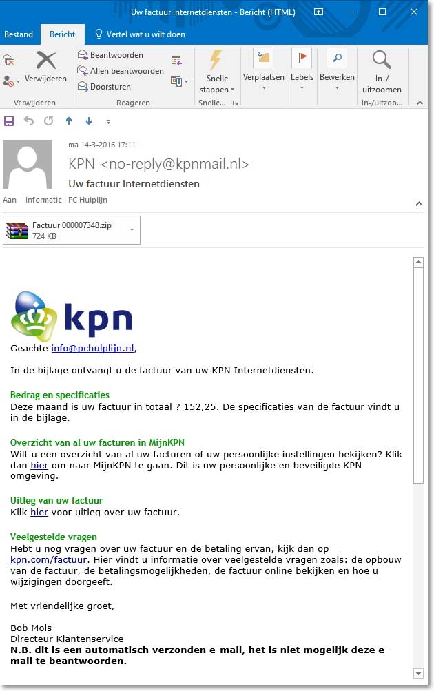 PCHulplijn's tweet photo. #KPN klanten opgelet. Meerdere fake facturen in omloop #ctblocker #virus
https://t.co/38zv2dzkal https://t.co/OPY2jF2tuH