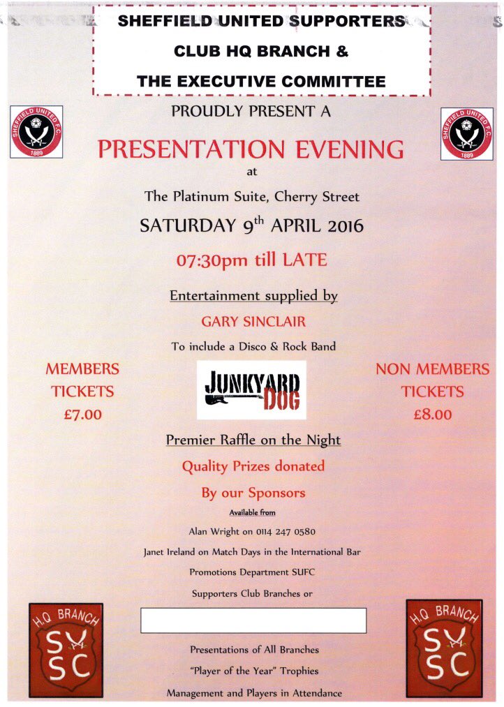 SUFC_SC's tweet photo. Our POTY evening is back this season the night of the Gillingham match, 9th April #twitterblades https://t.co/xTXMCvKjpT