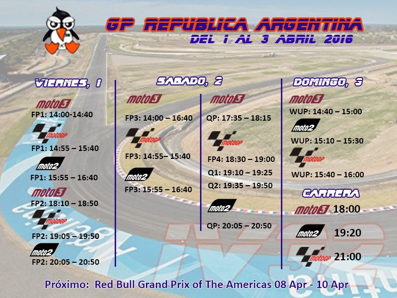 Horarios GP Argentina 🇦🇷 #gp2016 #Moto2 #Mistral610 #Tech3 #ls2 #IV32